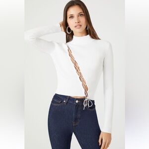 Forever 21 Beautiful Sexy Braided Asymmetrical Sweater Lace Up Mock Neck XL